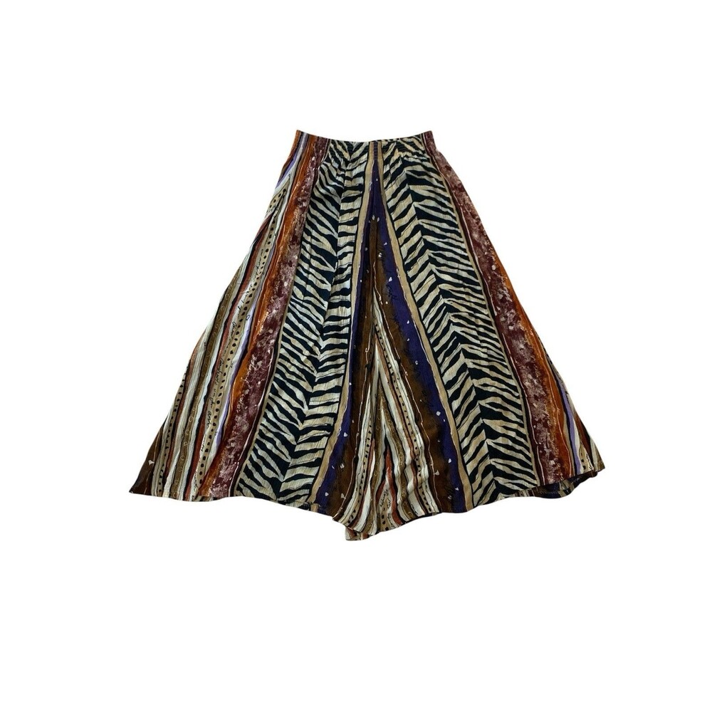 VTG Peter Popovitch Zebra Print Maxi Midi Skirt M Rayon Earthy Boho Paneled USA